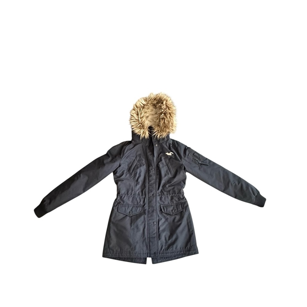 Hollister Navy Parka with Faux Fur Trim